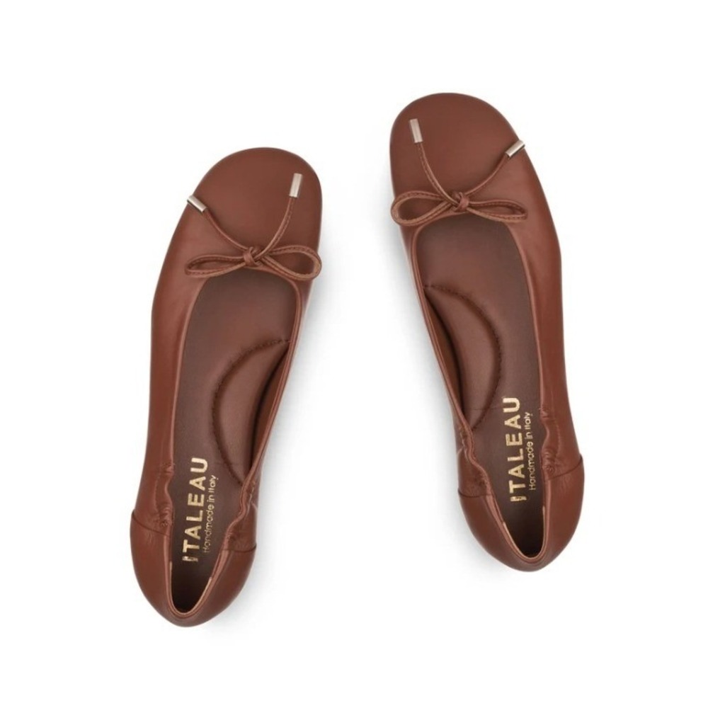 NIB Italeau Belinda Cafe Brown Waterproof Leather Ballet Flats Italy EU37 US 6.5